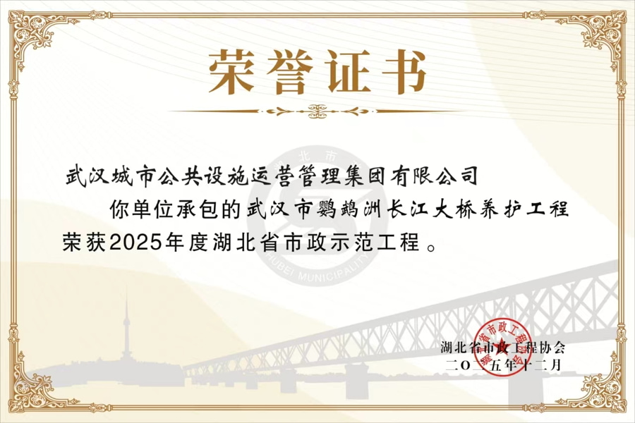 喜报｜城运集团鹦鹉洲长江大桥养护工程荣膺省级示范工程         